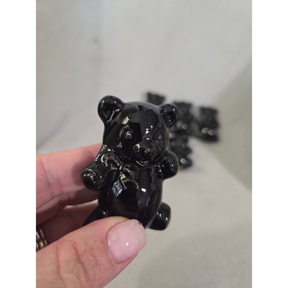 Lot 6 Vtg Hand Blown BLACK Art Glass Teddy Bear Figurine Gummy Bear - Picture 5 of 9